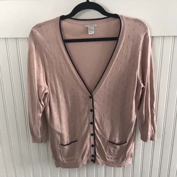 Dusty rose and black trim 3/4 length sweater. - Picture 1 of 4